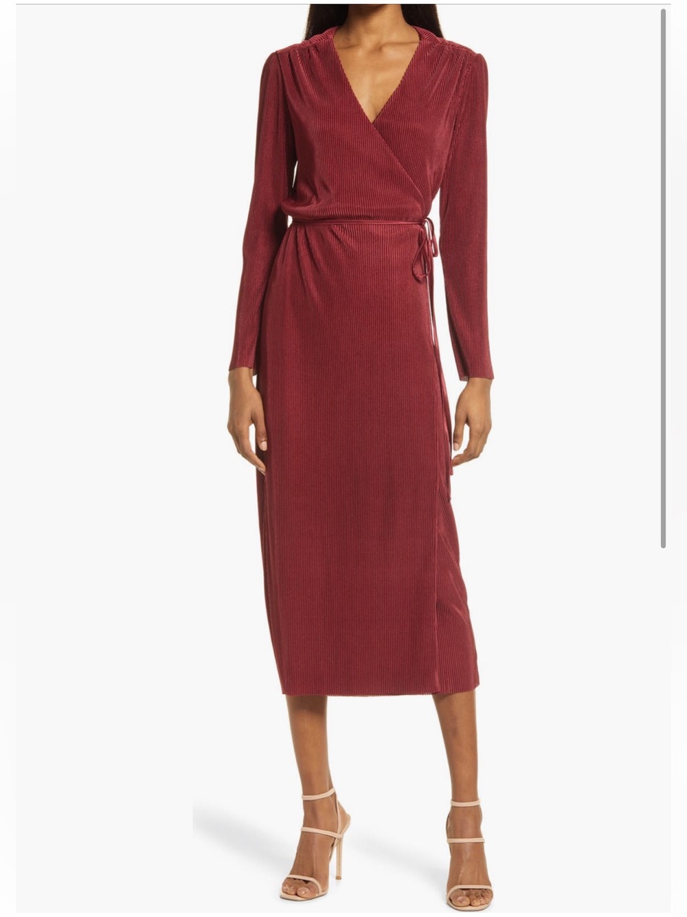 Charles Henry Women's Burgundy Wrap Midi Dress Elegant Long Sleeve, Size Large